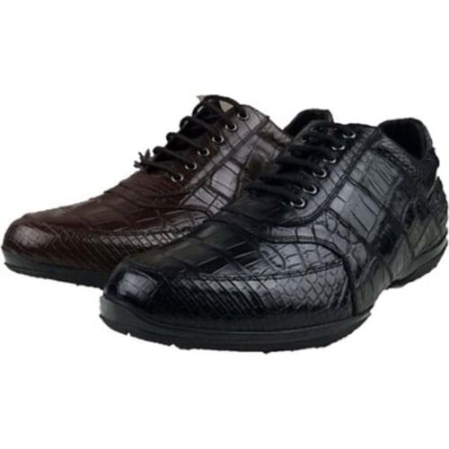 Ousidun new crocodile Mens shoes Casual shoes Mens shoes lace-up Low to help Genuine crocodile leather men shoes