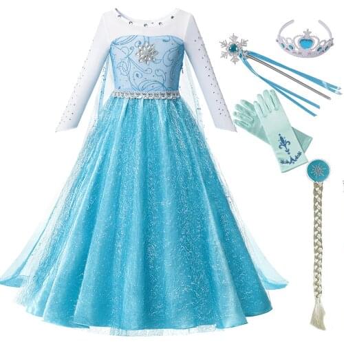 Elsa Dress for Baby Girls Fancy Princess Party Elsa Costume Kids Comic Con Snow Queen Cosplay Outfit Halloween Disguise Clothing