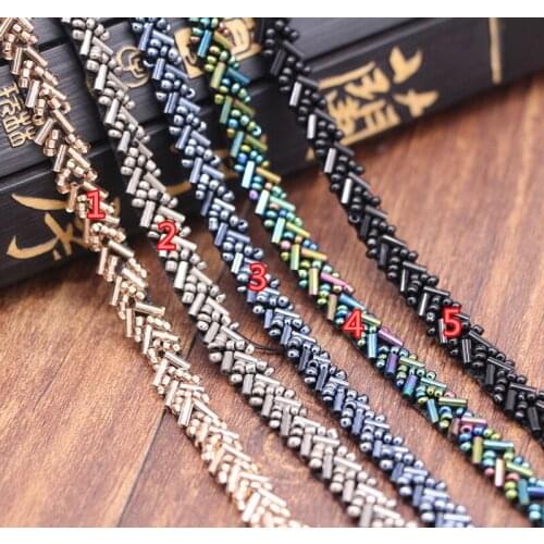 10Yards Champagne Grey Blue Pearl Beaded Embroidered Rhinestones Applique Braided Lace Ribbon Trim For Wedding Dress Black Lace