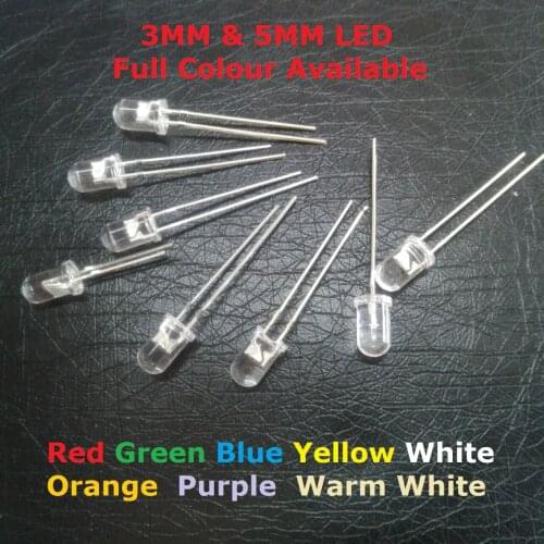 100PCS Transparent 5mm LED Diode 5 mm Clear Warm White Green Red Blue UV Yellow Orange DIY Light Emitting Diode 3MM F3 purple F5