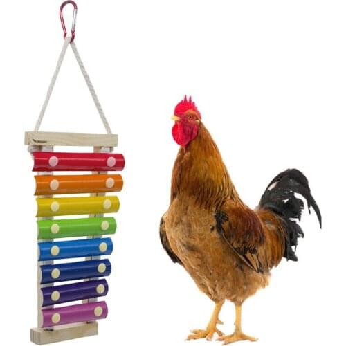 Bird Parrot Intelligence Toy Rope Hanging Chicken Xylophone Toy for Hens Suspensible Wood Chew Pecking Toy with 8 Pecking Keys