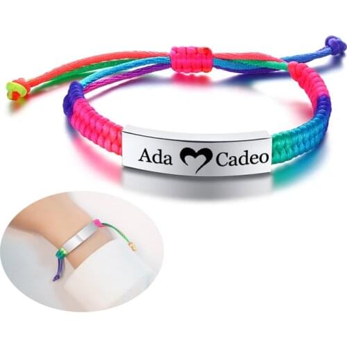 Rainbow Flag Gay Pride Bracelet Custom Name Logo LGBT Lesbian Stainless Steel Rope Braided Bracelets Bangle For Men Women