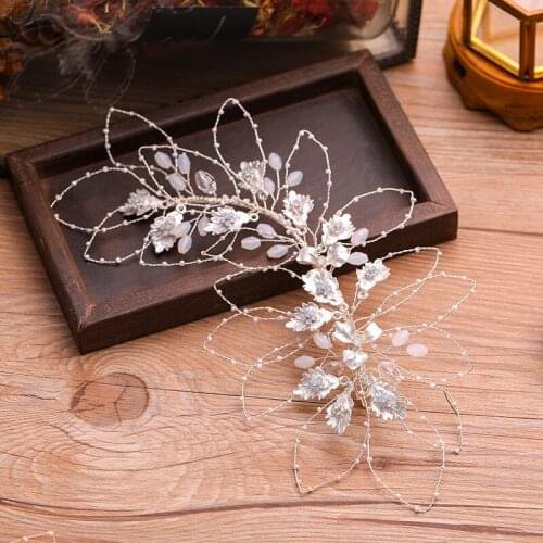 Hand-made Beading Bride Heapieces Silver/ Gold/ Rose Gold Leaves Wedding Head Bands Women Accessories SQ409