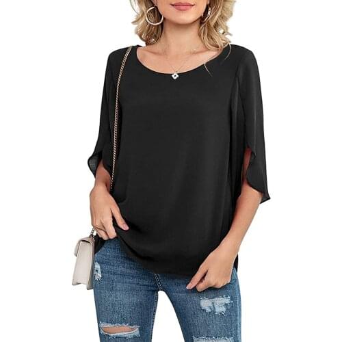 Elegant Casual Chiffon Blouse Womens Casual Round Neck Loose Tops 3/4 Sleeve Loose Chiffon Blouse Shirt Tops Топ Женский @40