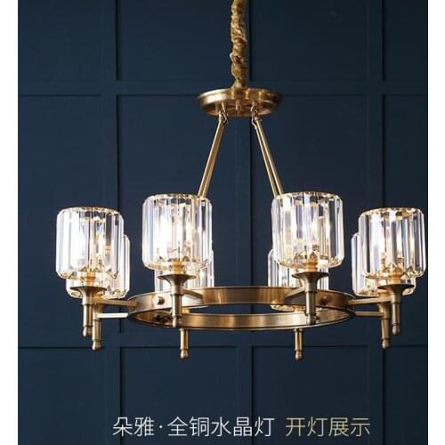 Modern glass crystal chandelier light copper brass LED hanging chandelier light foyer dinning living room round copper lamp