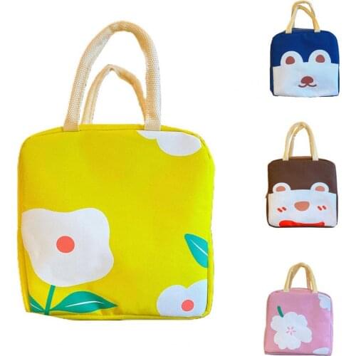 1pc Cartoon Cute Lunch Bag Reusable Creative Canvas Bento Handbag for Picnic Storage Bag