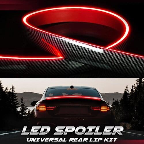 130CM Black Carbon Universal LED Rear Spoiler Lip Kit Fiber Car Trunk Driving Lamp Brake Light Strip