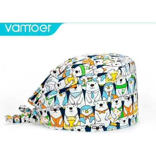 Vamoer surgery cap cartoon Pattern Scrub Cap Printing Working Hat 100% Cotton Women Men Beautician Dust Proof Cooking Chef Caps