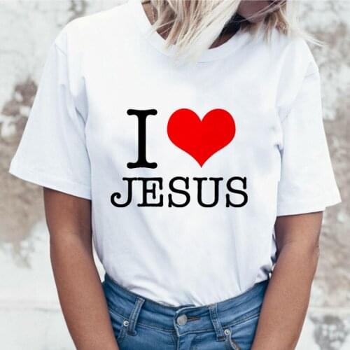 I Love Jesus Letters Print Ladies T Shirt Women Round Neck Short-sleeved T-Shirt Women Hipster Casual T Shirt