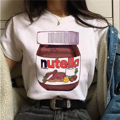 2021 Summer New Nutella Print T Shirt Women 90s Harajuku Kawaii Fashion T-shirt Graphic Cute Cartoon Female Tshirt