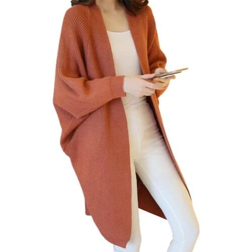 Women Sweater 2021 Fall Winter Long Cardigan New Casual Bat Sleeve Female Knitted Sweater Plus Size Jacket Loose Ladies Sweaters