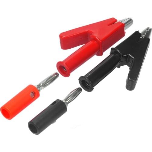 10 Pairs Red+Black 55mm Length Nickel Plated Alligator Clips Battery Clamps Crocodile Clip Aligator Clips With 4 Mm Banana Plugs