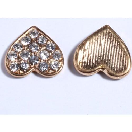 10PCS 15MM Vintage Chic Heart Shaped Crystal Gold Buttons For Clothing Metal Rhinestone Button Embellishment