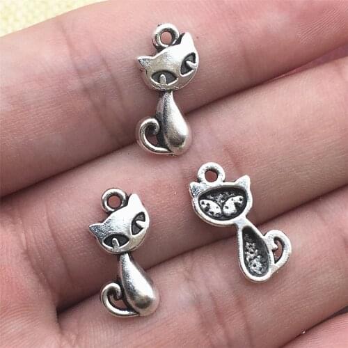10Pcs 9*17mm Lovely Cute Cat Shape Pendant Zinc Alloy Sitting Cat Charm Diy Jewelry Making Findings
