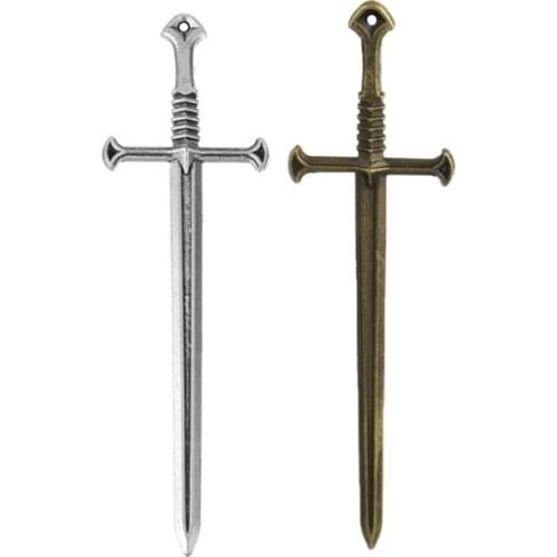 10 Pieces Double-sided Antique Silver Tone Bronze Long Swords Pendants DIY Accessory Making Jewelry Bracelet Decoration