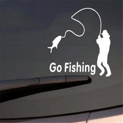 10 pcs/lot Car Styling 14x11CM Go Fishing Reflective Vinyl Decals Sticker For Outdoor Cars Stickers Sports
