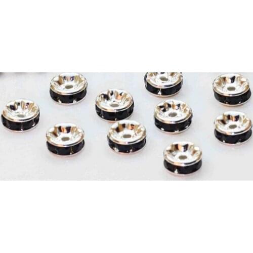 100pcs 8MM BLACK NEW Spacer Metal Silver Plated Rondelle Rhinestone Loose Beads fit ANY shambala bracelets yfg34