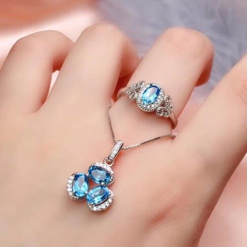 100% Natural and Real Topaz jewelry set Natural Real Topaz 925 sterling silver 1pc Topaz pendant,1pc Topaz ring