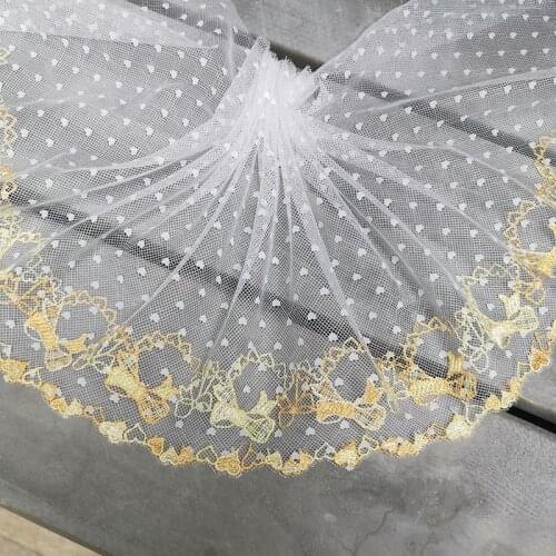 14Yards Bows Hearts Shape Embroidered Lace Trim Tulle Black Golden Edge Fabric Mesh for Bra Lingerie Dress Decorations