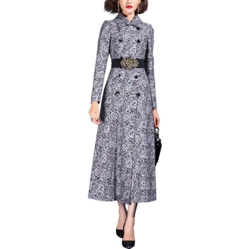 2021 Autumn Winter New Pattern Casual Elegant Floral Windbreaker Long Trench Coat for Women