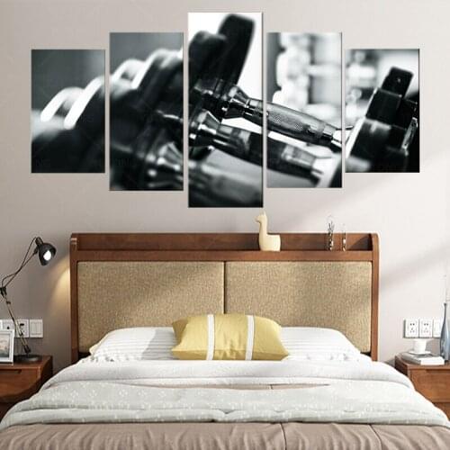 5 Pieces Dumbells Fitness Equipment Painting Wall Art Pictures Home Decor Frame Modern HD Printed For Gym Room Canvas Poster