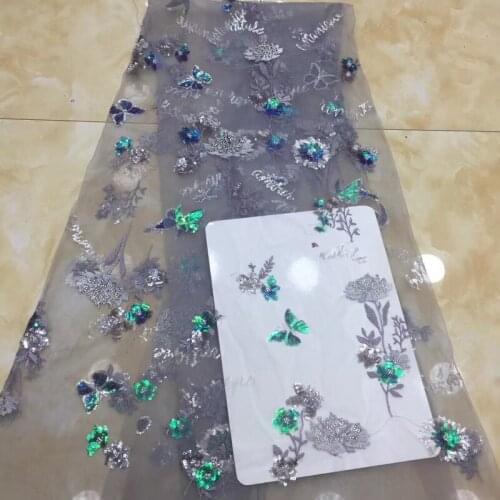 5yards/pc) High quality African French net lace fabric with very beautiful sequins embroidery and beads for party dress FZX039