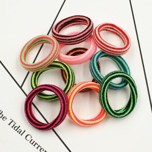 50pcs/lot Fashion Kids Elastics Rubber Band Striped Colored Hair Accessories Women Colorful Headband Girls Children Candy 10 PCS