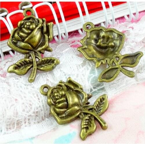 50pcs Vintage Antique Bronze Plated Zinc Alloy Flower Charms Rose Flower Charms Diy Jewelry Findings Jewelry Accessories