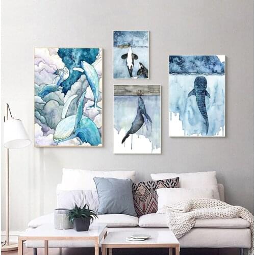 Whale Shark Ship Abstract Landscape Wall Art Canvas Painting Nordic Posters And Prints Wall Pictures For Living Room Home Decor