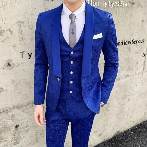 Blazer + pants + vest / Luxury Mens Rose Flower Pattern Printing Suit Stage Singer Performance Clothing Men Groom Wedding Dress