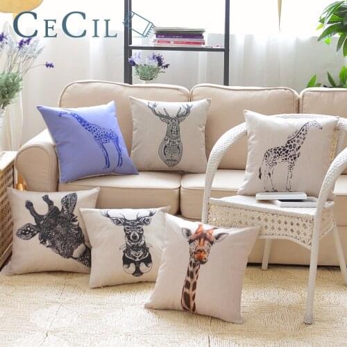 Cushion Cover Animal Giraffe Linen Cotton Nordic Simple Sofa Cushion Pillowcase Office Chair Cotton Pillow Covers Decorative