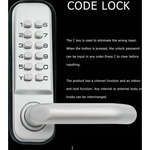 Mechanical Digital Push Button Door Lock Keyless Keypad Combination Code Lock Silver Silver for Home Door Safety Lock Dropship