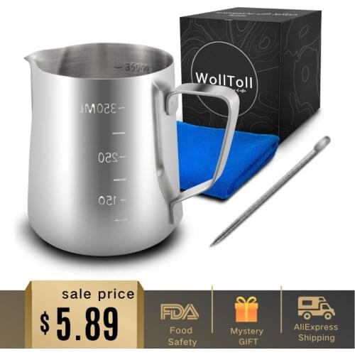 Stainless Steel Milk Frothing Pitcher Coffee Cup with Measurement Inside 350ML Stainless Steel Espresso Steaming Pitcher