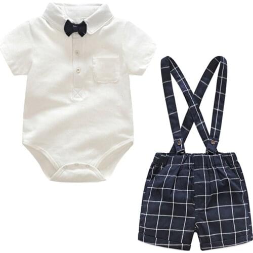 Gentleman Suit Boys Clothes Strap Pants with Romper Cute Baby Boy Suspender Outfit Set Birthday Clothes Boy for Smash the Cake