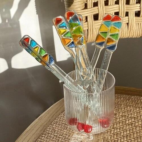 Cutelife Ins Colorful Long Honey Glass Stirring Rob Creative Ice Cream Coffee Dessert Spoon Tableware Kitchen Accessories Tool