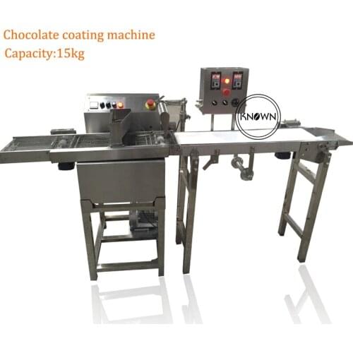 KN-YM15 electric 110v/20v chocolate enrobing machine production line chocolate coating machine for nut/ peanut/cake/cookie