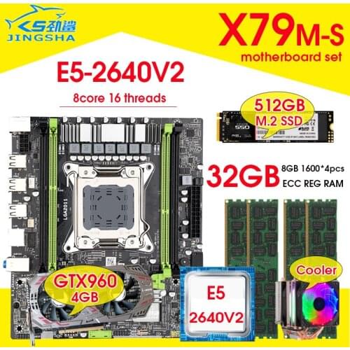 X79 Motherboard with Xeon E5-2640 V2 CPU LGA2011 4*8GB=32GB 1600Mhz Memory DDR3 RAM GTX 960 4GB GPU Cooler 512GB M.2 SSD Combos