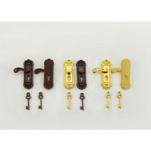 Dollhouse Miniature Brass Knobs Plate With Keyhole Keys Set Door Accessory Door Lock With Keys Toy