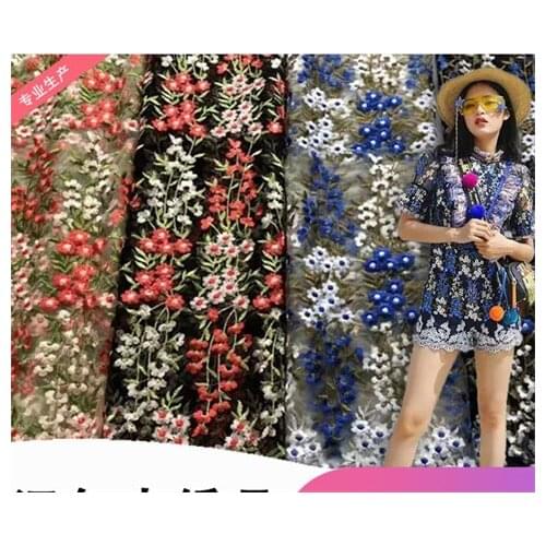 Multicolor plant flower embroidered fabric small broken flower embroidered cloth flat embroidered fashion lace fabric