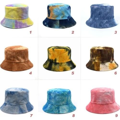 Fashion Autumn Winter Multicolor Tie Dye Bucket Hats Corduroy Fisherman Caps Women Vintage Hip Hop Panama Fisherman Cap