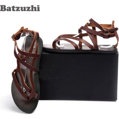 2020 New Summer Mens Shoes Fashion Genuine Leather Sandal Shoes Men Sandalias Mujer Gladiator Mens Sandalias , Big Size 38-46