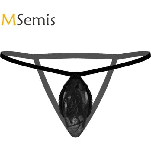 Gay Male Intimate Underwear Lingerie See-through Lace Bulge Pouch Underwear Sexy Open Butt T-back G-String Thongs Briefs Panties