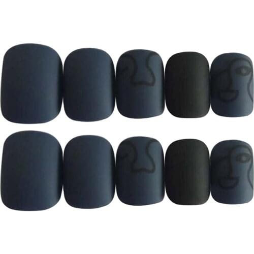 24x DIY Cosplay Full Cover Fake Nails Square Coffin False Nail Art Tips Blue
