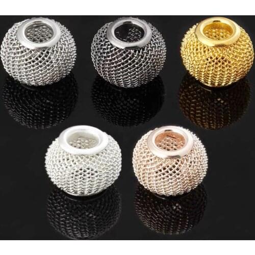 New Bead 10*12mm Metal Mesh Bead Silver Big Large Hole Spacer Beads for DIY European Charms Bracelet Jewerlry Findings Supplies