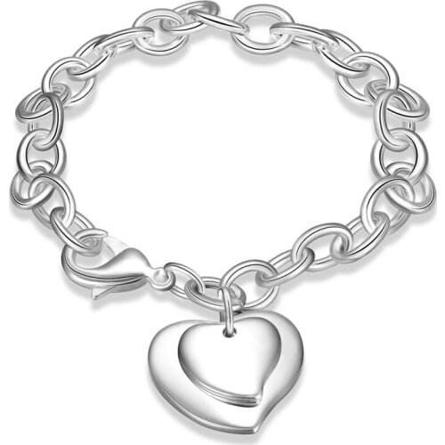 BABYLLNT 925 Silver Two Hearts Pendant charming Bracelet For Woman Charm Wedding Engagement Party Fashion Jewelry Gift Wholesale