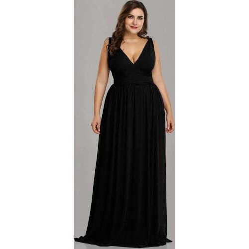 Double V-Neck Maxi Long Wholesale Plus Size Evening Dresses