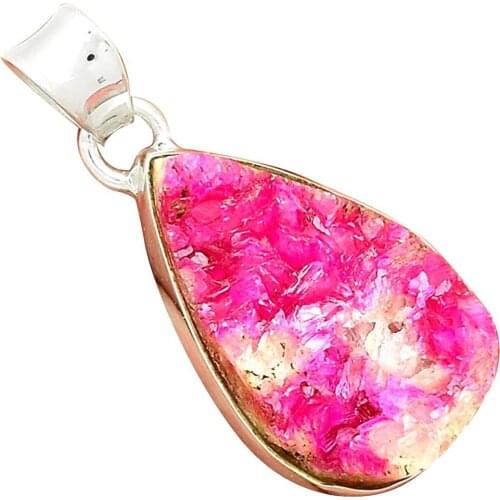 Lovegem Genuine COBALT DRUZY Pendant 925 Sterling Silver, 35 mm, AP2840