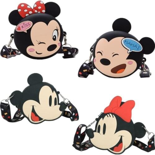 Disney Mickey Mouse Minne Mouse Kawaii Silicone Bag Mini Messenger Bag Children Coin Purse Toys For Girls Gift