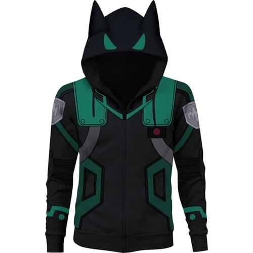 My Hero Academia Midoriya Izuku Cosplay Hoodie Long Sleeve Sweatshirt Hoodis Zipper Streetwear