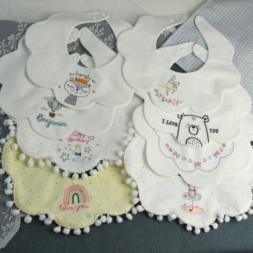 Spring and summer new products in cotton waterproof baby saliva towel embroidered baby ins bib